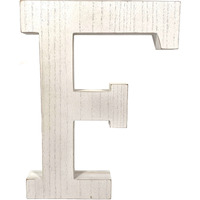 16" Distressed White Wash Wooden Initial Letter F Sculpture