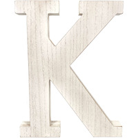 16" Distressed White Wash Wooden Initial Letter K Sculpture