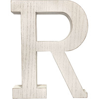 16" Distressed White Wash Wooden Initial Letter R Sculpture