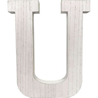 16" Distressed White Wash Wooden Initial Letter U Sculpture