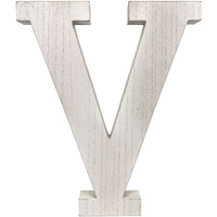 16" Distressed White Wash Wooden Initial Letter V Sculpture