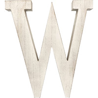 16" Distressed White Wash Wooden Initial Letter W Sculpture