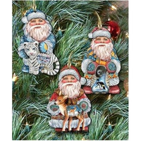 gDeBrekht 8100009S3 Wild Adventure Santa Wooden Ornaments - Set of 3