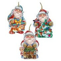 gDeBrekht 8100006S3 gift giving Santa Wooden Ornaments - Set of 3