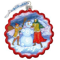 gDeBrekht 759-038 Palekh Building Snowman Wreath Ornament