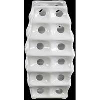 Urban Trends collection 50576 Large ceramic Square Irregular Vase with Round cutout & Layered Body Design, Polished chrome Finish - White