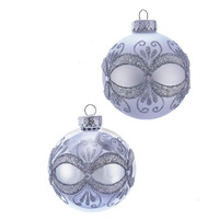 Kurt S Adler gg0869 80 mm Silver with glitter & Sequins glass Ball Ornaments, 6 Piece