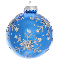 Kurt S Adler gg0888 80 mm Blue & Silver glitter Snowflake glass Ball Ornaments, 6 Piece