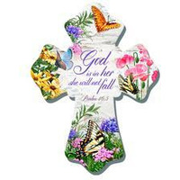 glow Decor 137532 Butterflies & god is in Her She Will Not Fall Wall cross - 6 x 8 in