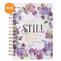 Be Still Wirebound Journal, White & Purple Floral - Large - Nov