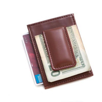 Bey-Berk International BB516W Brown Leather Magnetic Money clip & Wallet with ID Window