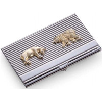 Bey-Berk International D261B Silver Plated Business card case with gold Plated Stock Market Emblem