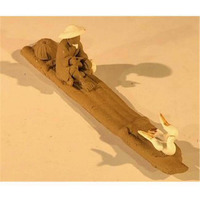 1 in Miniature ceramic Figurine - Mud Man Riding On Raft with Ducks