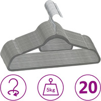 vidaXL 20 pcs Clothes Hanger Set Anti-slip Gray Velvet