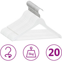 vidaXL 20 pcs Clothes Hanger Set Non-slip White Hardwood