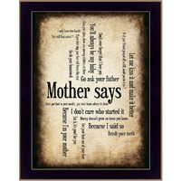 Mother Says 2 Black Framed Print Wall Art