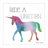 Ride A Unicorn White Framed Print Wall Art