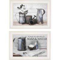 Set Of Two Soap Or Floral 1 White Framed Print Bathroom Wall Art