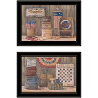 Set Of Two god Bless Or Sweet Land 2 Black Framed Print Wall Art