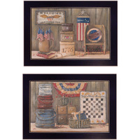 Set Of Two god Bless Or Sweet Land 3 Black Framed Print Wall Art