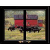 By The Red Barn Herd Of Angus 2 Black Framed Print Wall Art