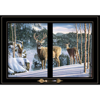 Morning View Deer 4 Black Framed Print Wall Art