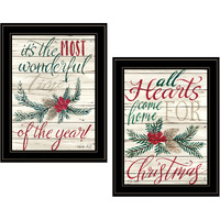 Set Of Two All Hearts come Home For christmas 2 Black Framed Print Wall Art