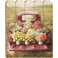 Pretty Red Truck Flowers for Sale Unframed Picket Fence Wall Art
