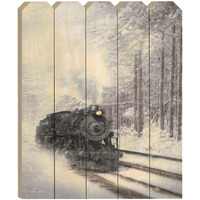 Snowy Locomotive Unframed Picket Fence Wall Art