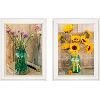 Set Of Two country Sunflowers And chives 1 White Framed Print Wall Art