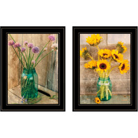 Set Of Two country Sunflowers And chives 2 Black Framed Print Wall Art