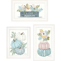 Set Of Three Floral Pumpkins 3 White Framed Print Wall Art