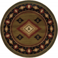8 green Round Southwestern Power Loom Stain Resistant Area Rug
