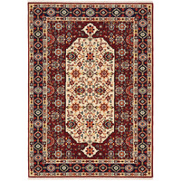 2 X 3 Red Ivory Blue And Orange Oriental Power Loom Stain Resistant Area Rug With Fringe