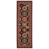 2 X 6 Red Blue Brown And Beige Oriental Power Loom Stain Resistant Runner Rug With Fringe