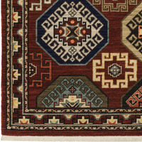 5 X 8 Red Blue Brown And Beige Oriental Power Loom Stain Resistant Area Rug With Fringe