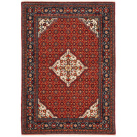 2 X 3 Red Blue Ivory And Orange Oriental Power Loom Stain Resistant Area Rug With Fringe