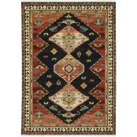 2 X 3 charcoal Brown Orange Salmon gold Navy Ivory And Pale Blue Oriental Power Loom Stain Resistant Area Rug With Fringe