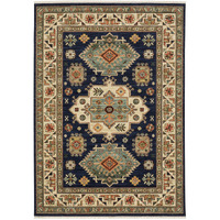 2 X 3 Navy charcoal Orange Rust gold Pale Blue Olive Beige And Salmon Oriental Power Loom Stain Resistant Area Rug With Fringe