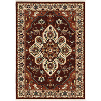 5 X 8 Red Ivory Orange And Blue Oriental Power Loom Stain Resistant Area Rug With Fringe