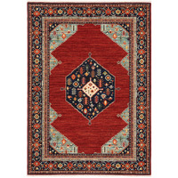2 X 3 Red Blue Orange And Ivory Oriental Power Loom Stain Resistant Area Rug With Fringe