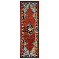 2 X 6 Blue and Red Oriental Power Loom Runner Rug With Fringe