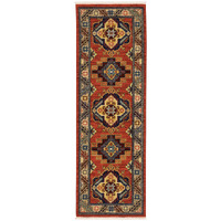 2 X 6 Red gold Blue Brown Oriental Power Loom Stain Resistant Runner Rug With Fringe