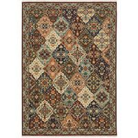 2 X 3 Red Rust Navy Light Blue Brown Orange Ivory And gold Oriental Power Loom Stain Resistant Area Rug With Fringe