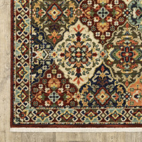 2 X 6 Red Rust Navy Light Blue Brown Orange Ivory And gold Oriental Power Loom Stain Resistant Runner Rug With Fringe