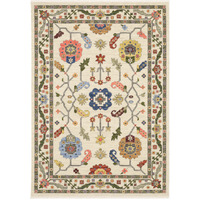 10 X 13 Ivory green Blues Pink Yellow Rust Brown Tan And grey Oriental Power Loom Stain Resistant Area Rug With Fringe