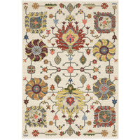 2 X 6 Ivory Yellow Rust green grey Pink Orange Blue And grey Oriental Power Loom Stain Resistant Runner Rug With Fringe