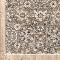 2 X 3 grey And Tan Floral Power Loom Stain Resistant Area Rug With Fringe