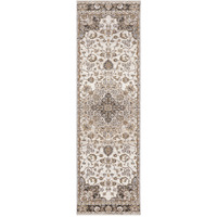 2 X 8 Ivory And Blue Oriental Power Loom Stain Resistant Runner Rug With Fringe