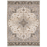 2 X 3 Ivory And Blue Oriental Power Loom Stain Resistant Area Rug With Fringe